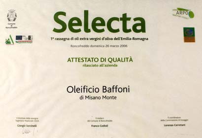 Premio Selecta oli extra vergine di oliva Oleificio Baffoni